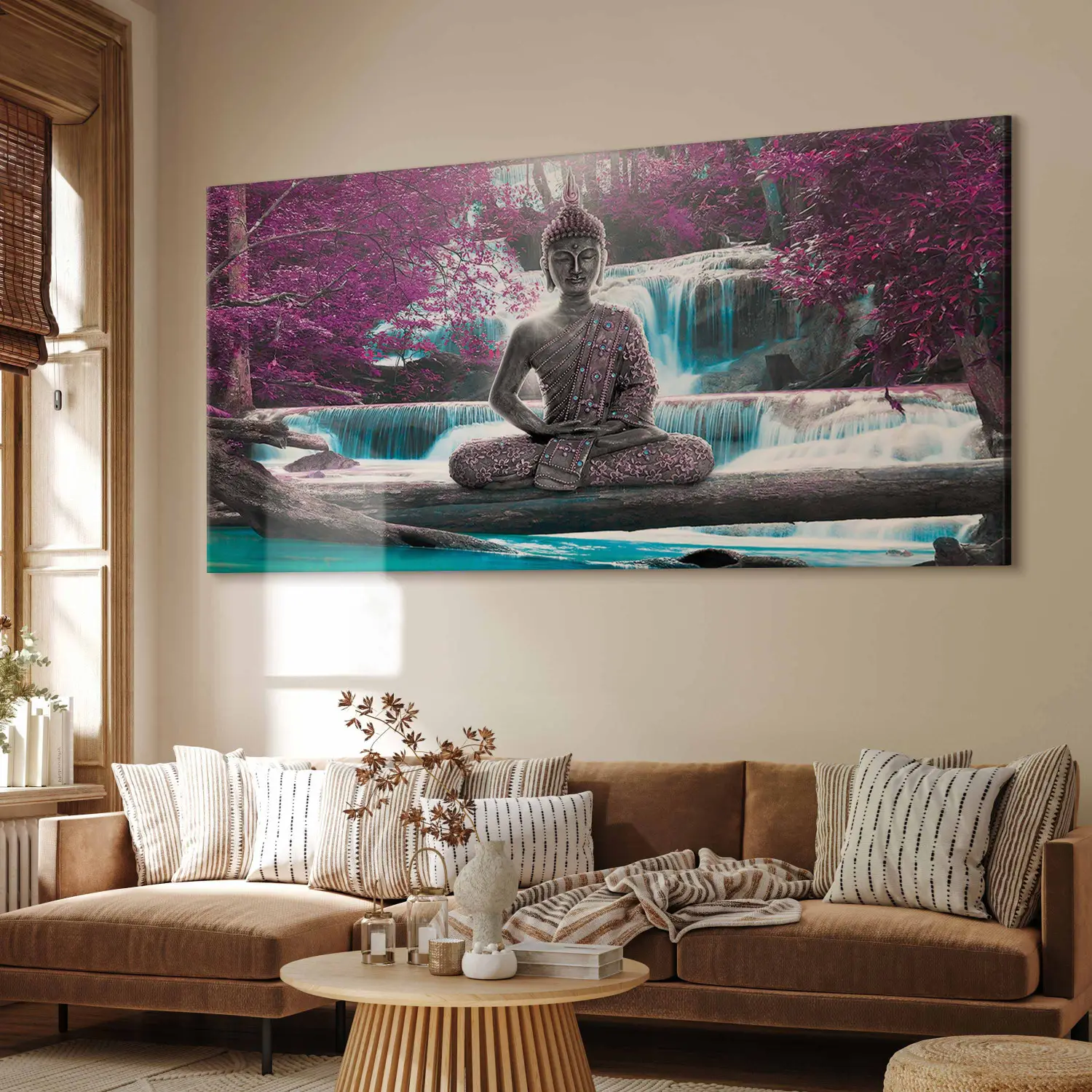 Large XXL canvas print Buddha Among Blooming Trees II - Waterfall