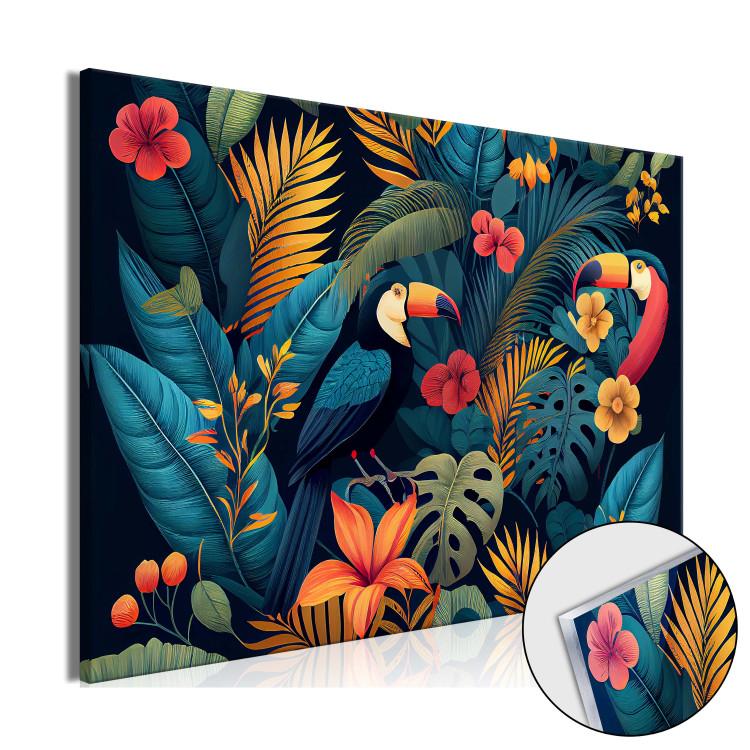 Acrylic Print Exotic Birds - Toucans Among Colorful Vegetation in the Jungle [Glass]