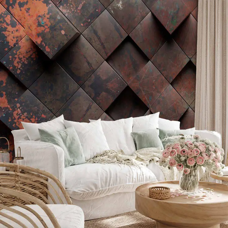 Photo Wallpaper Industrial cubes - industrial wall in rust colors - bimago