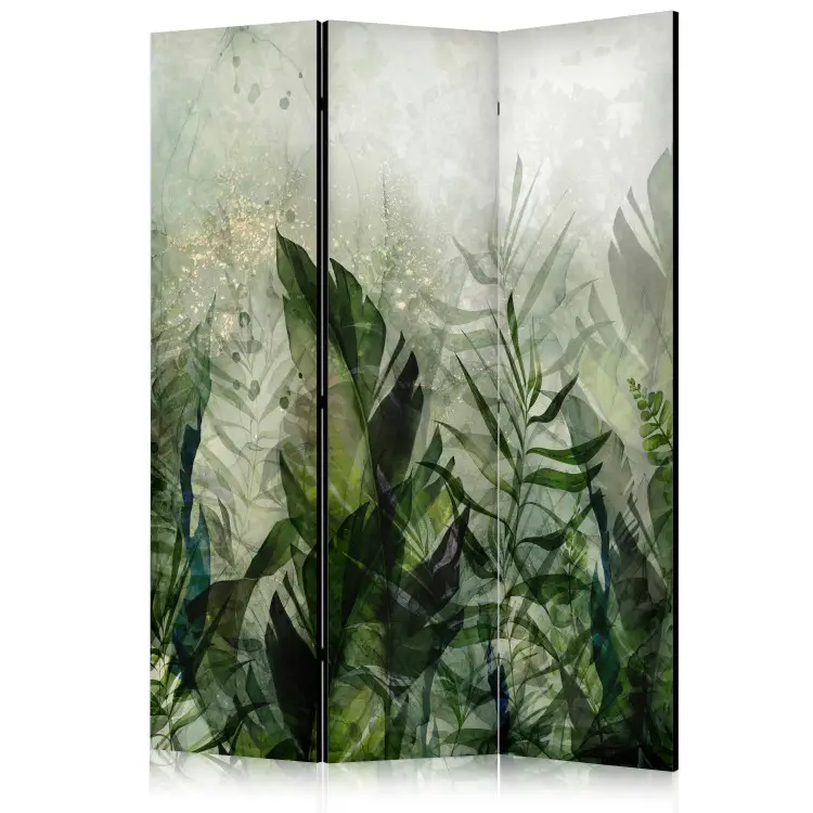 In the Morning Dew - A Landscape of Leaves on a Green Background