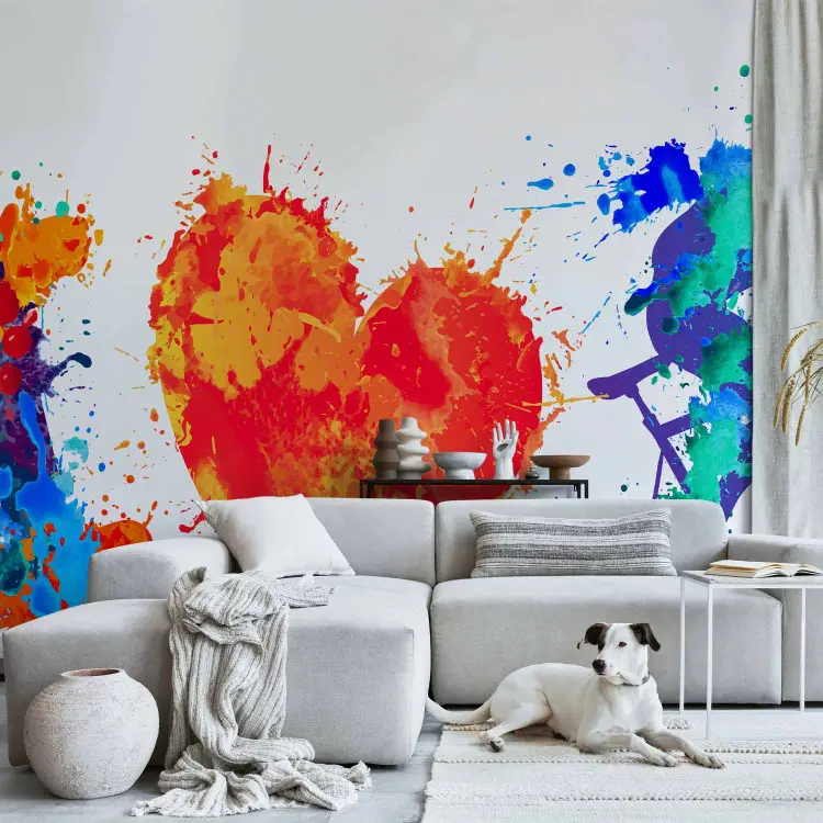 Wall Mural I Love Cycling Painting With Cyclist and Heart bimago