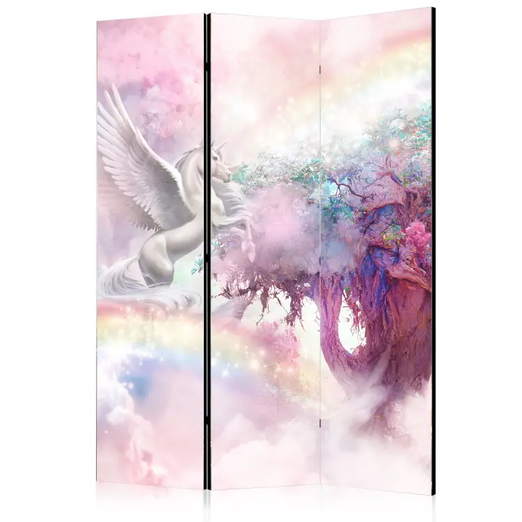 Unicorn and Magic Tree - Pink and Rainbow Land in the Clouds