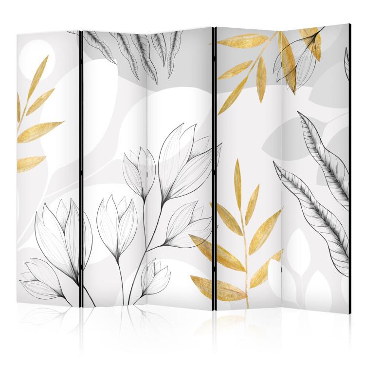 Room Divider Spring Abstraction - Leaves and Flowers With Gold Elements II [Room Dividers]