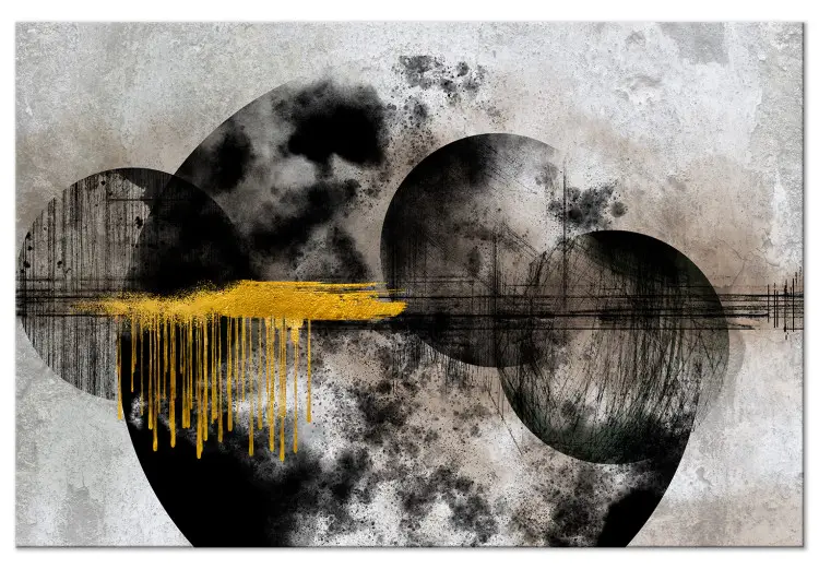 Noble Moon - Geometric Shapes with Gold Elements on a Gray Background