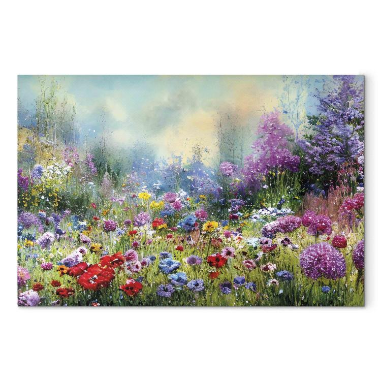 Canvas Print Flower Meadow - Monet-Style Composition Generated by AI