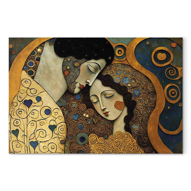 Canvas Print A Hugging Couple - A Mosaic Portrait Inspired by the Style of Gustav Klimt