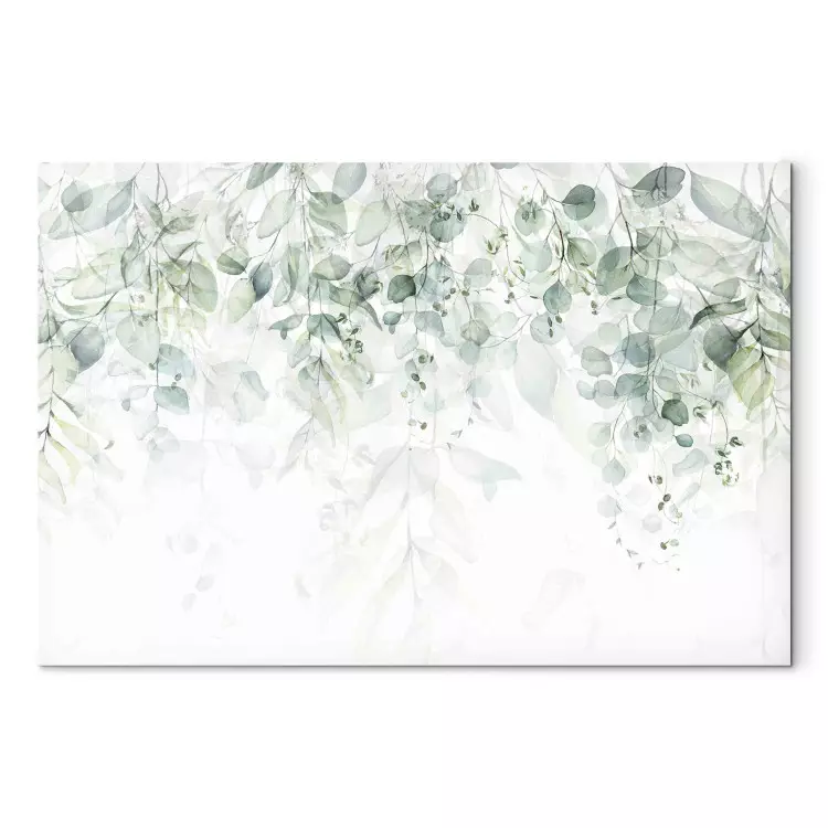 Canvas Print Delicate Touch of Nature - Plants in Pastel Delicate Greens on a White Background