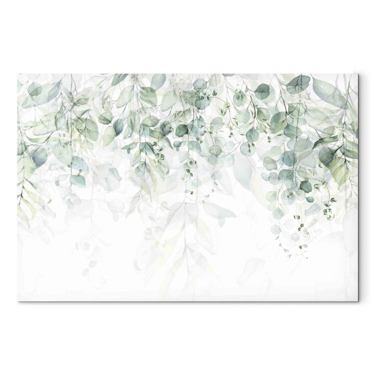 Canvas Print Delicate Touch of Nature - Plants in Pastel Delicate Greens on a White Background