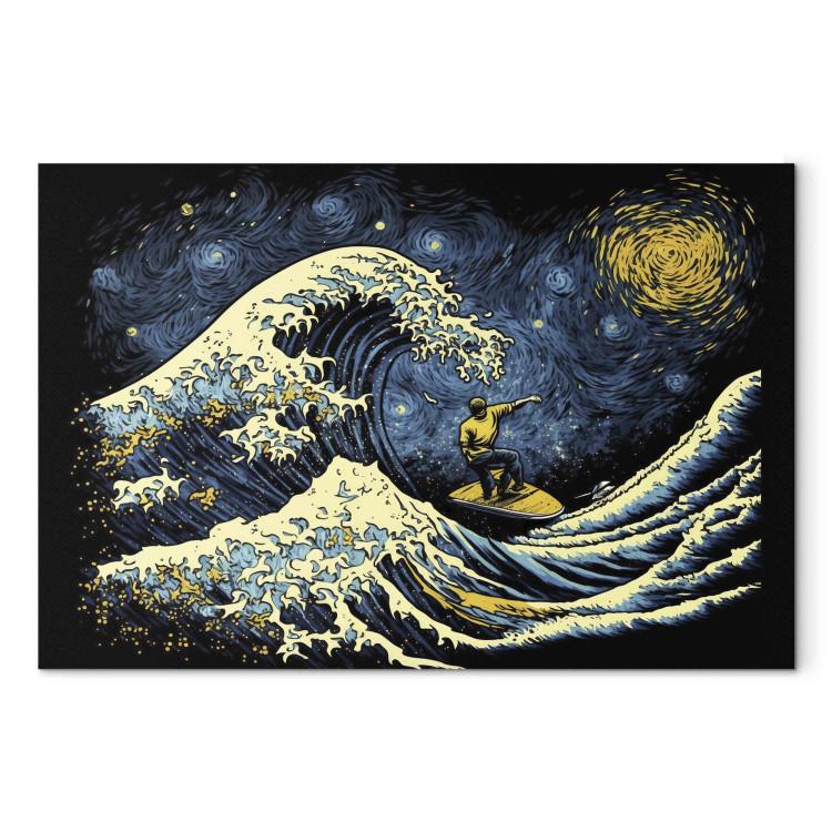 Canvas Print Surfer on a Wave - Impressionistic Image Generated by AI