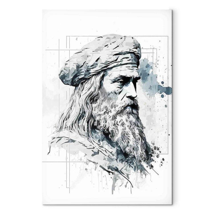 Canvas Print Leonardo Da Vinci - A Black and White Portrait of the Artist Generated by AI
