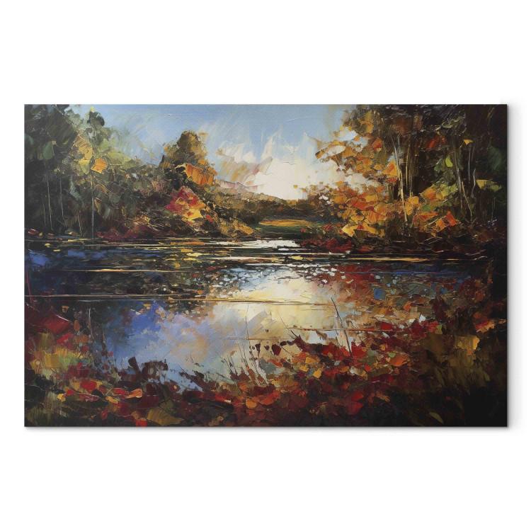 Canvas Print Lake in Autumn - An Orange-Brown Landscape Inspired by Monet