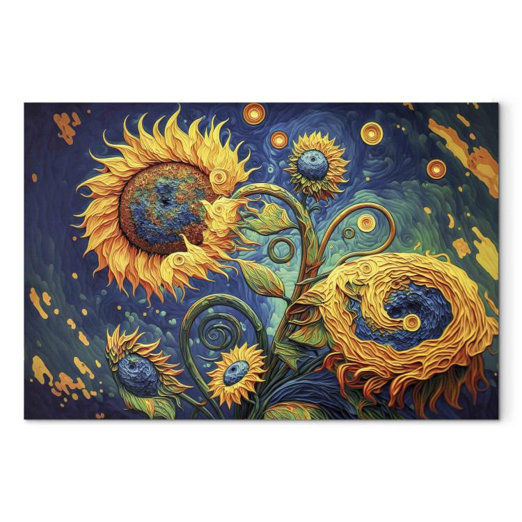 Canvas Print Sunflowers Against the Night Sky - Composition Generated by AI