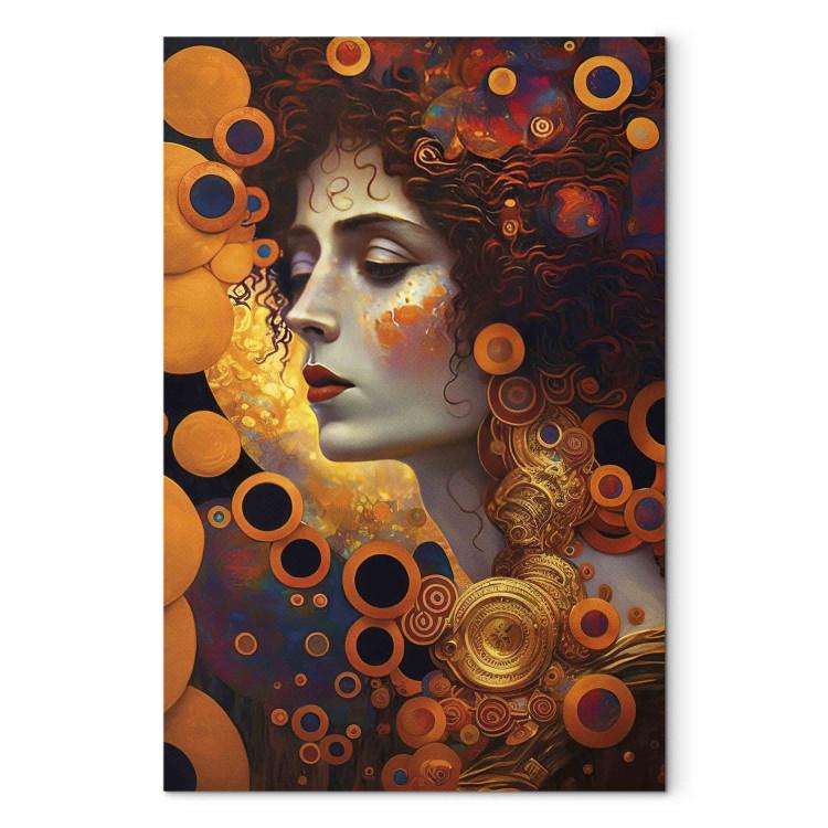 Canvas Print Orange Woman - A Portrait Inspired by the Work of Gustav Klimt