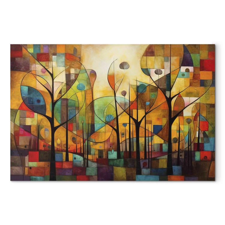 Canvas Print Colorful Forest - A Geometric Composition Inspired by Klimt’s Style