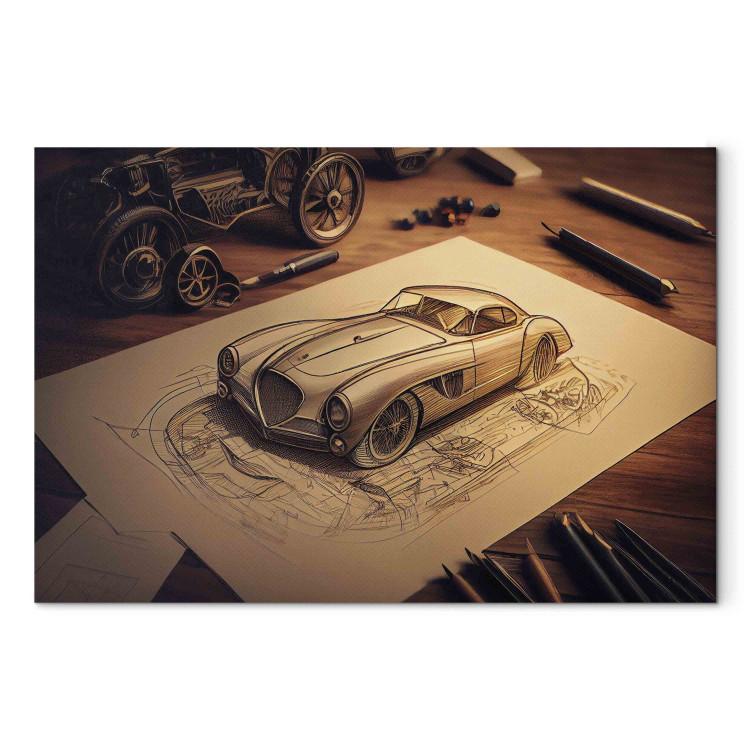 Canvas Print Car Sketch - Vintage Car Drawing Generated by AI