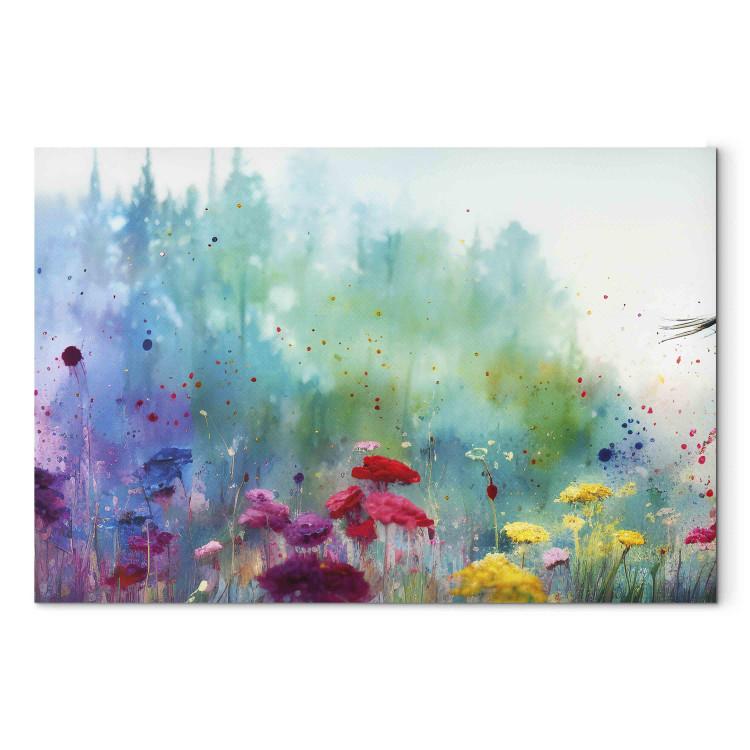 Canvas Print Colorful Flowers - A Painting Composition With a Forest Generated by AI