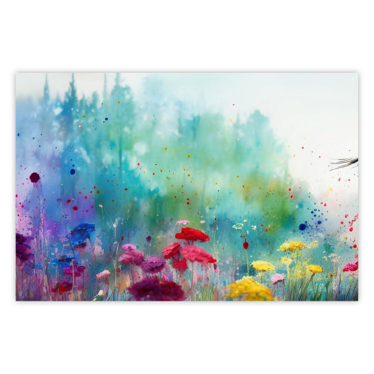 Poster Multicolored Flowers - A Painting Composition With a Forest Generated by AI