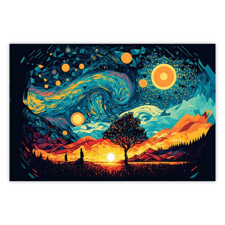 Poster Sunrise - A Vivid Landscape Inspired by the Works of Van Gogh