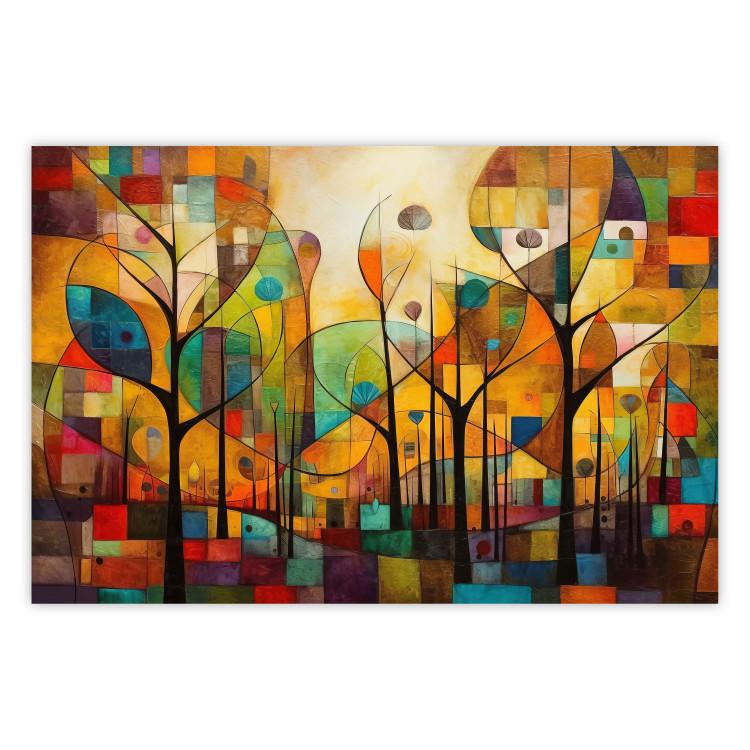 Poster Colored Forest - A Geometric Composition Inspired by Klimt’s Style