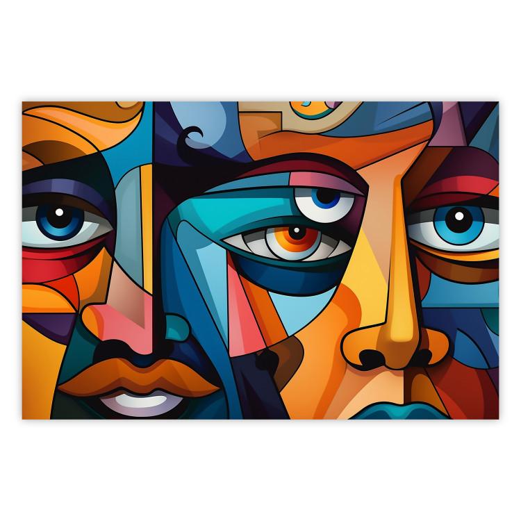 Poster Cubist Faces - A Geometric Composition in the Style of Picasso