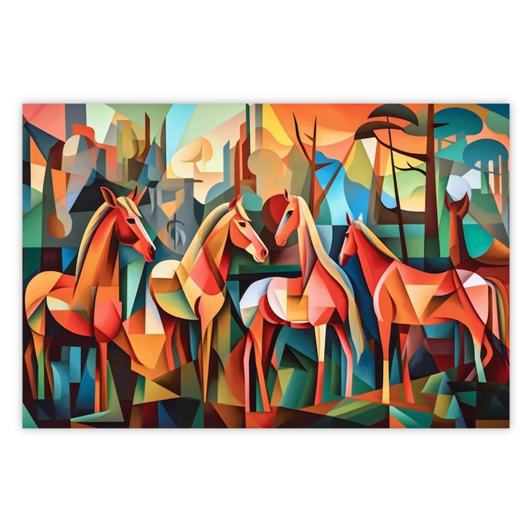 Poster Cubist Horses - Geometric Composition Generated by AI