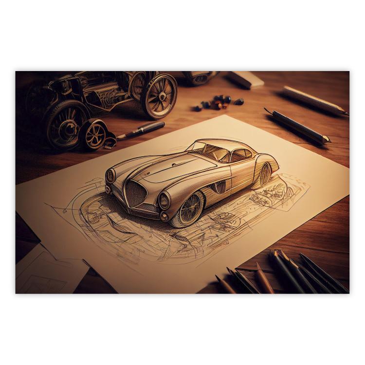 Poster Car Sketch - A Drawing of a Retro Car Generated by AI