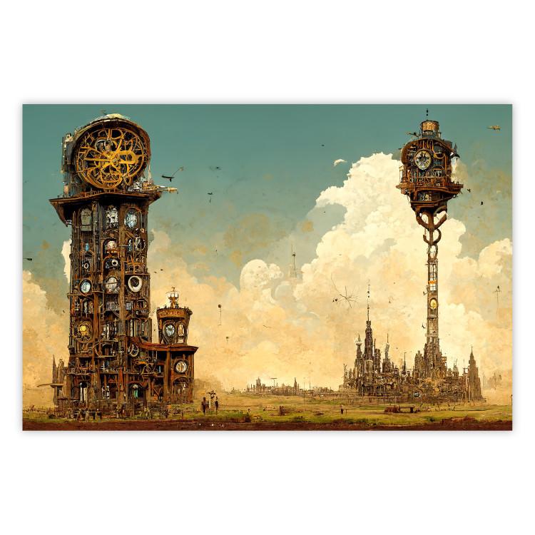 Poster Clocks in a Desert Town - Surreal Brown Composition