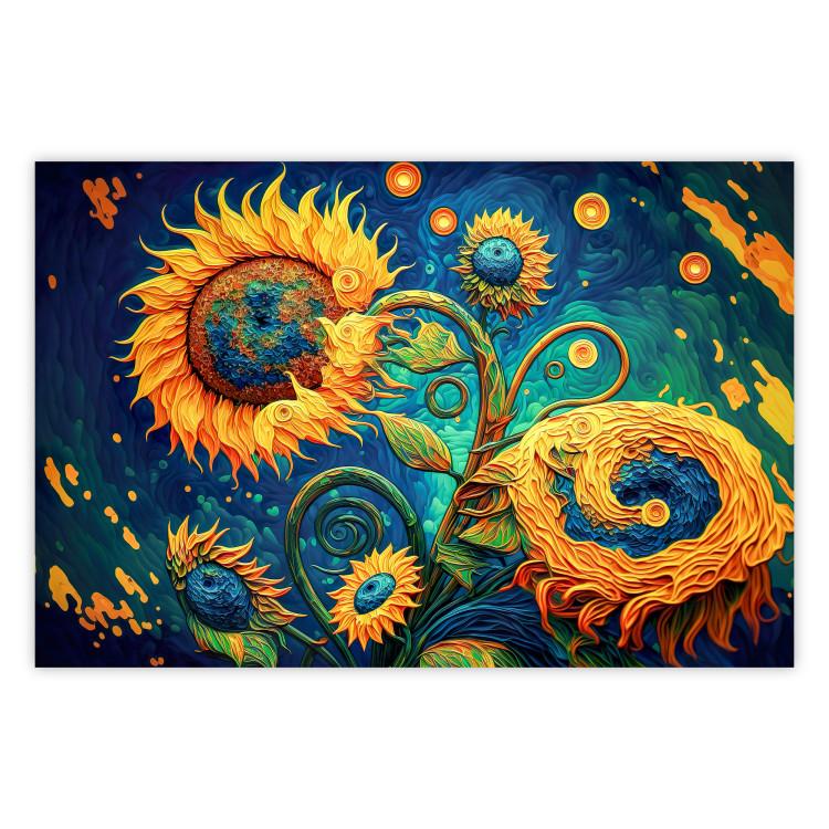 Poster Sunflowers at Night - A Composition of Flowers Inspired by Van Gogh’s Style