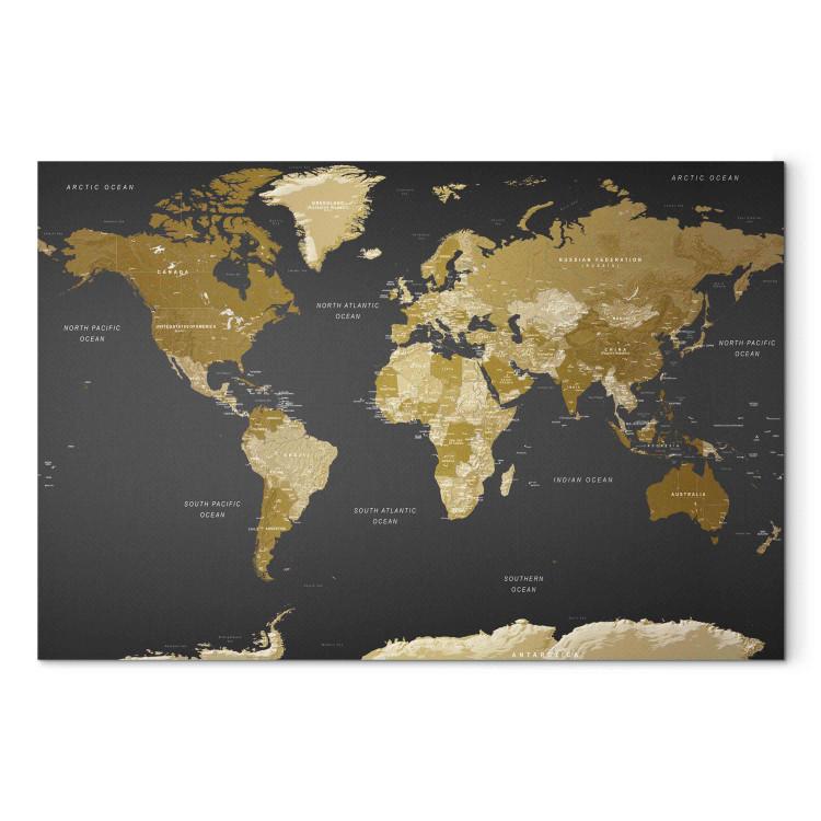 Canvas Print Brown Map - Political Division of the World Against the Background of the Black Ocean