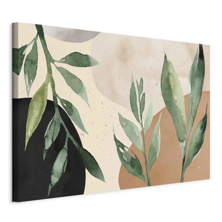 Harmony of Nature - Beige Abstract With Spots of Color and Leaves