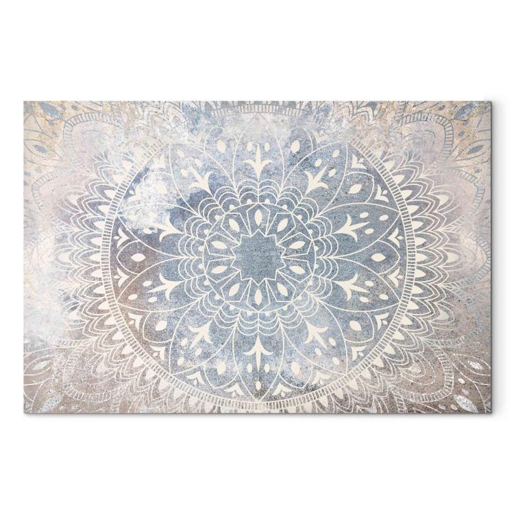 Canvas Print Mandala - A Bright Cream-Colored Ornament on a Blue Background
