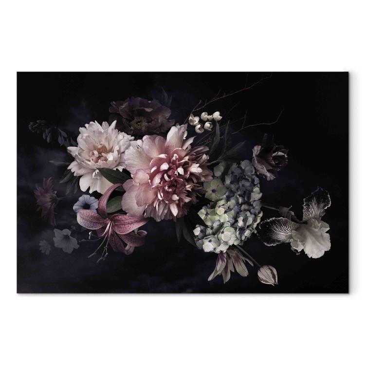 Canvas Print Dutch Bouquet - Composition With Flowers on a Black Background