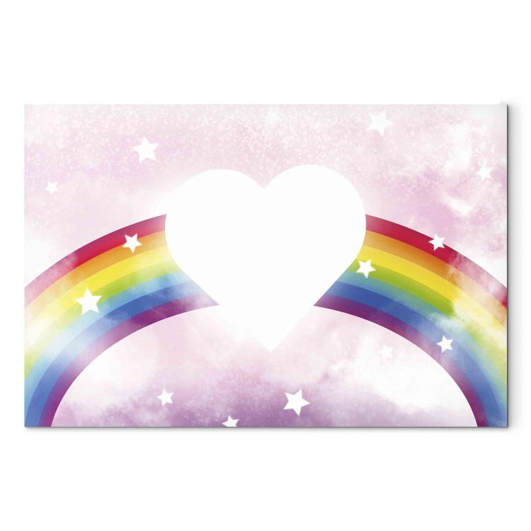 Canvas Print Shining Heart - Pink Composition for Girls on a Rainbow Background