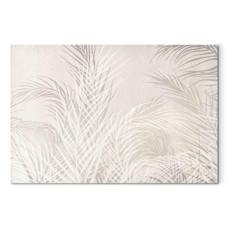 Large canvas print Palm Trees in the Wind - Gray Twigs With Leaves on a Light Beige Background [Large Format]