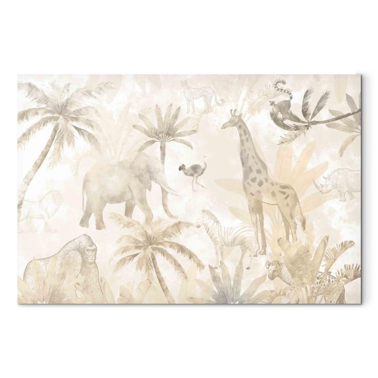 Canvas Print Tropical Safari - Wild Animals in Beige Shades