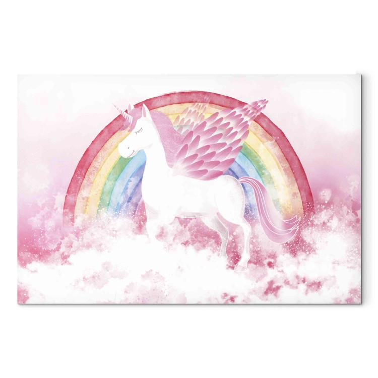 Large canvas print Pink Power - A Unicorn With Wings and a Rainbow on a Background of Clouds [Large Format]