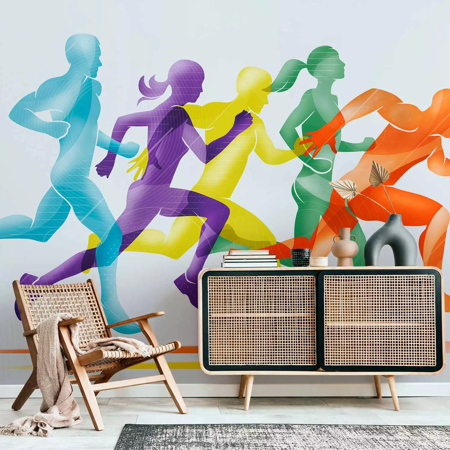 Wall Mural Running Competitions Colorful Silhouettes of People