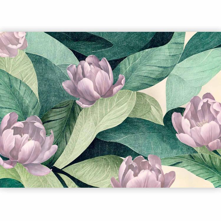 Purple Tulips - Flowers Against a Background of Stately Leaves in a Shade of Green
