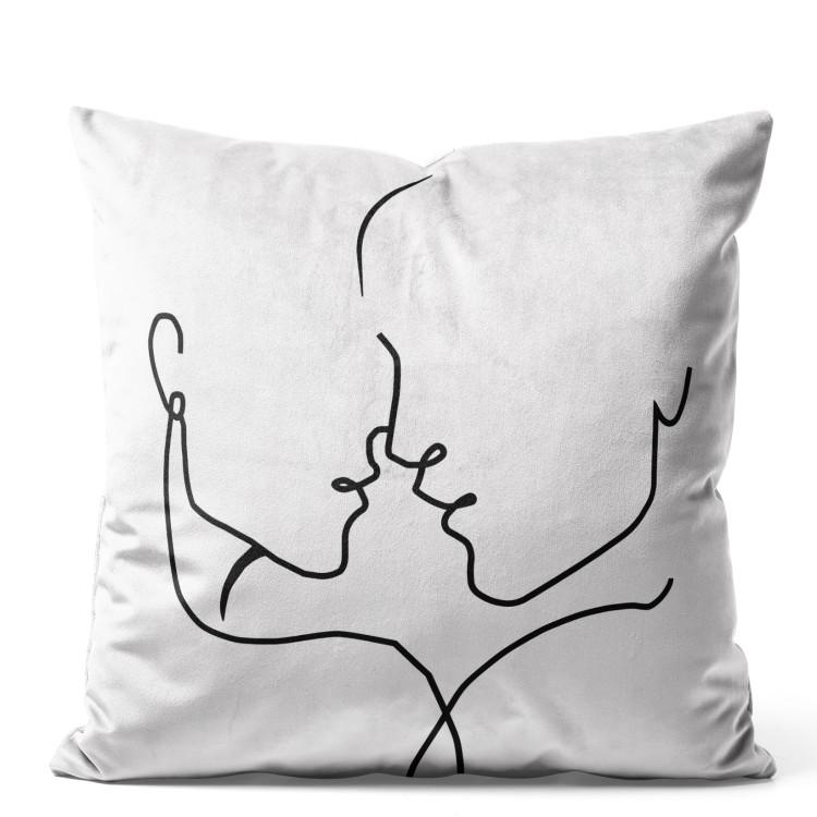 Velor Pillow Linear Couple in Love - Minimalist Black and White Composition
