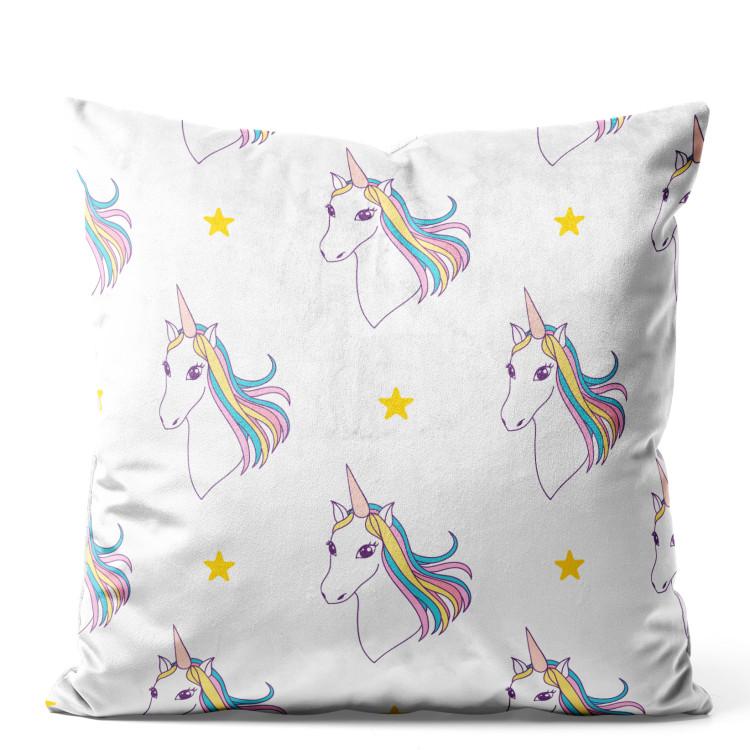 Velor Pillow Unicorns and Stars - Animals With Rainbow Manes on a White Background
