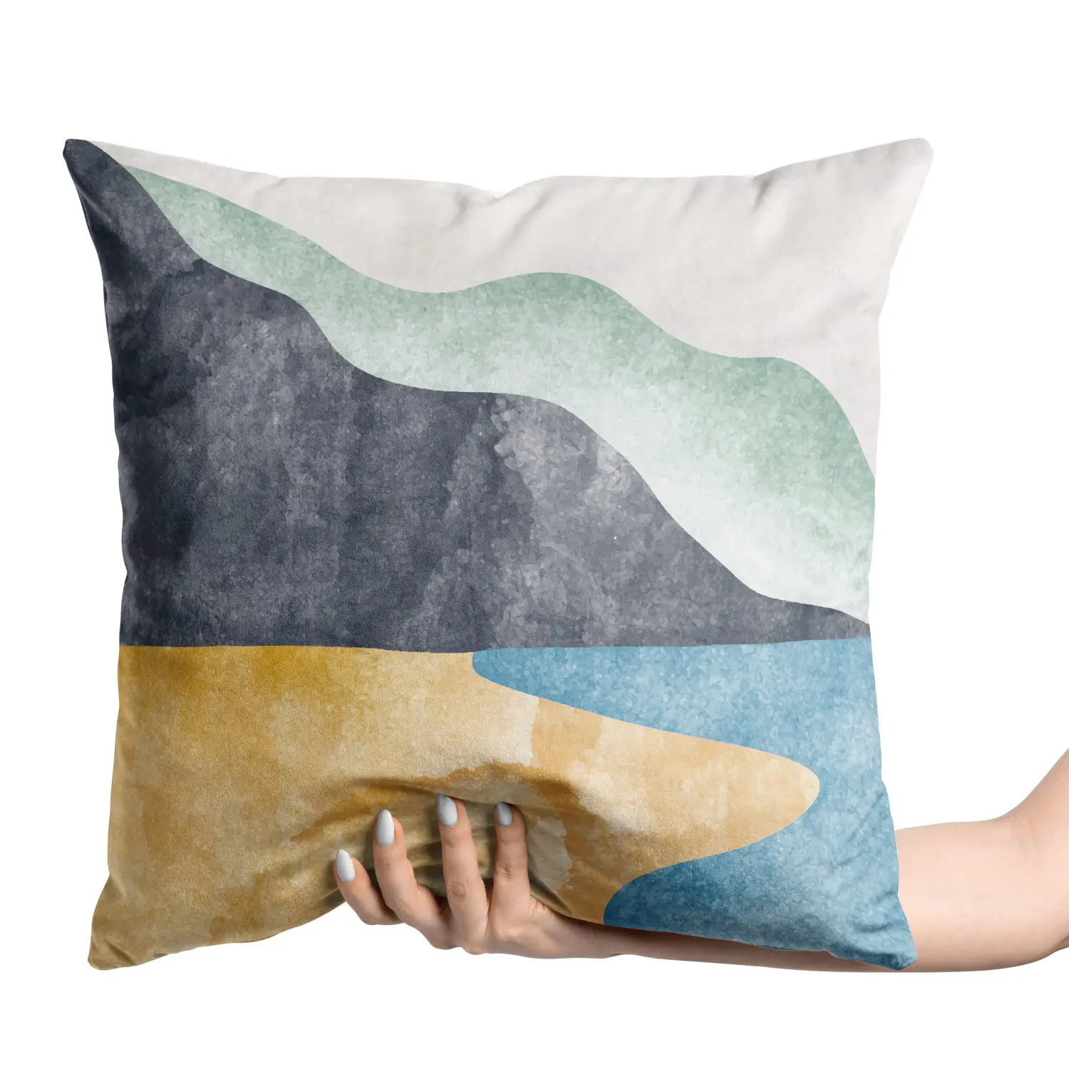 Velour pillow Waving Shapes Organic Composition Made of Colorful