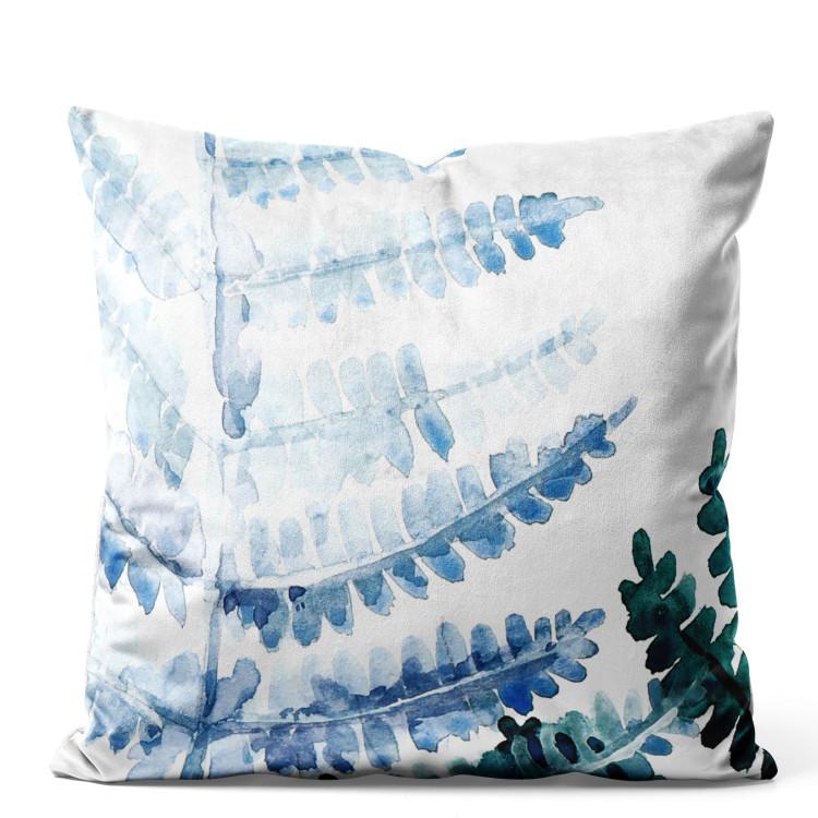 Velor Pillow Fern Leaf - Organic Composition With Blue Watercolor Plant