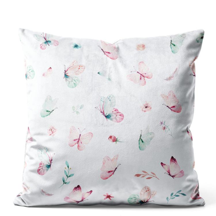 Velor Pillow Colorful Butterflies - A Delicate Composition With Insects on a White Background