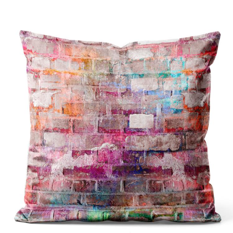 Velor Pillow Paint on the Brickwork - A Colorful Composition With a Brick Wall