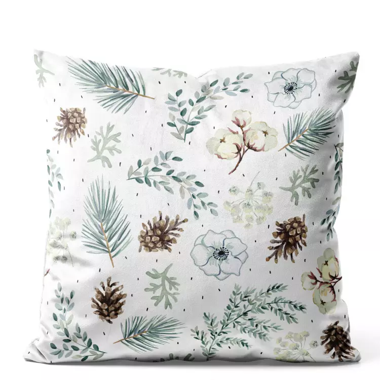 Velor Pillow Forest Composition - Tree Branches and Flowers on a White Background