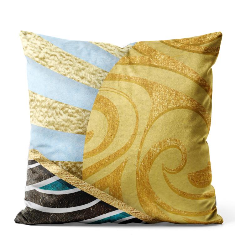 Velor Pillow Sun Rays - Yellow Abstraction With Multiple Textures and Patterns