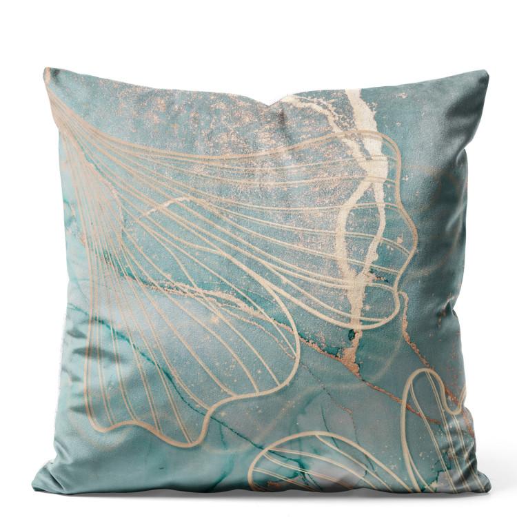 Velor Pillow Ginkgo Leaves - Composition With a Sketch of Plants on a Marble Background