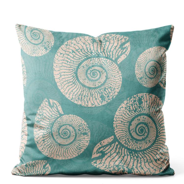 Velor Pillow Snails Shells - Organic Composition on a Blue Background