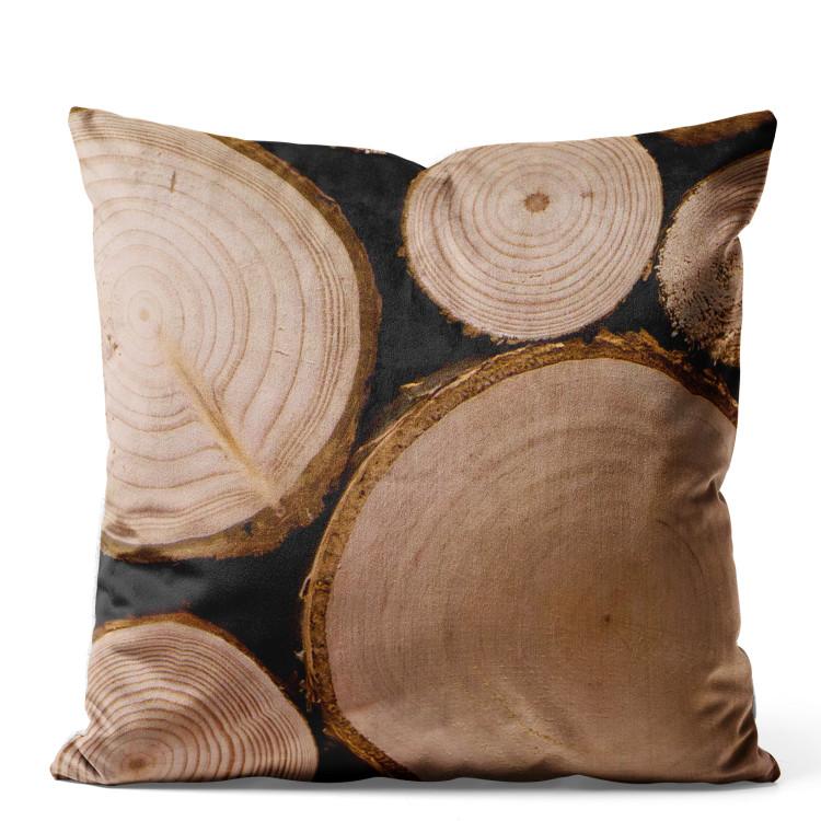 Velor Pillow Cross-Section of a Tree - Rustic Composition With Tree Rings