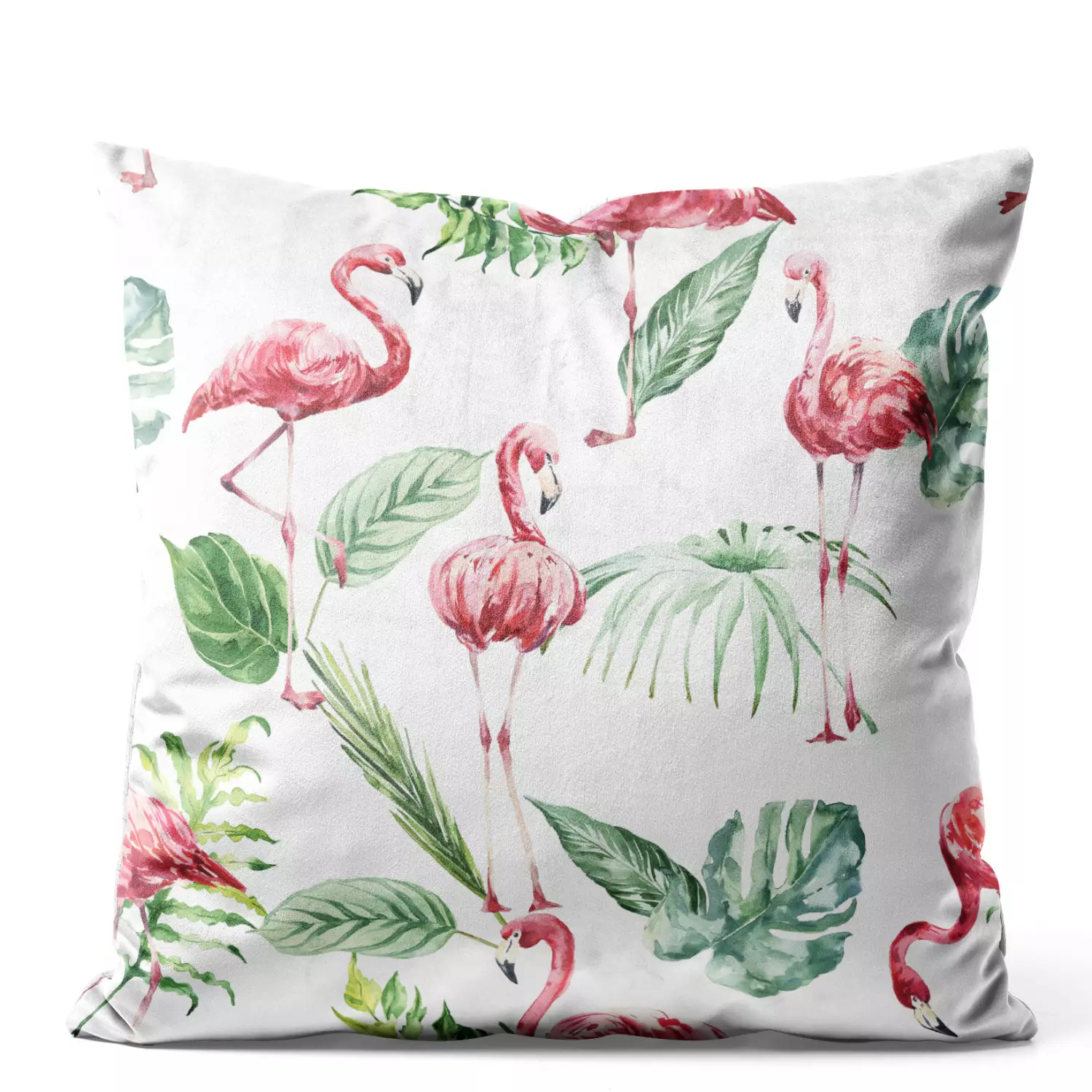 Velvet pillow cases Flamingo Poses Composition With Pink Animals and Leaves bimago